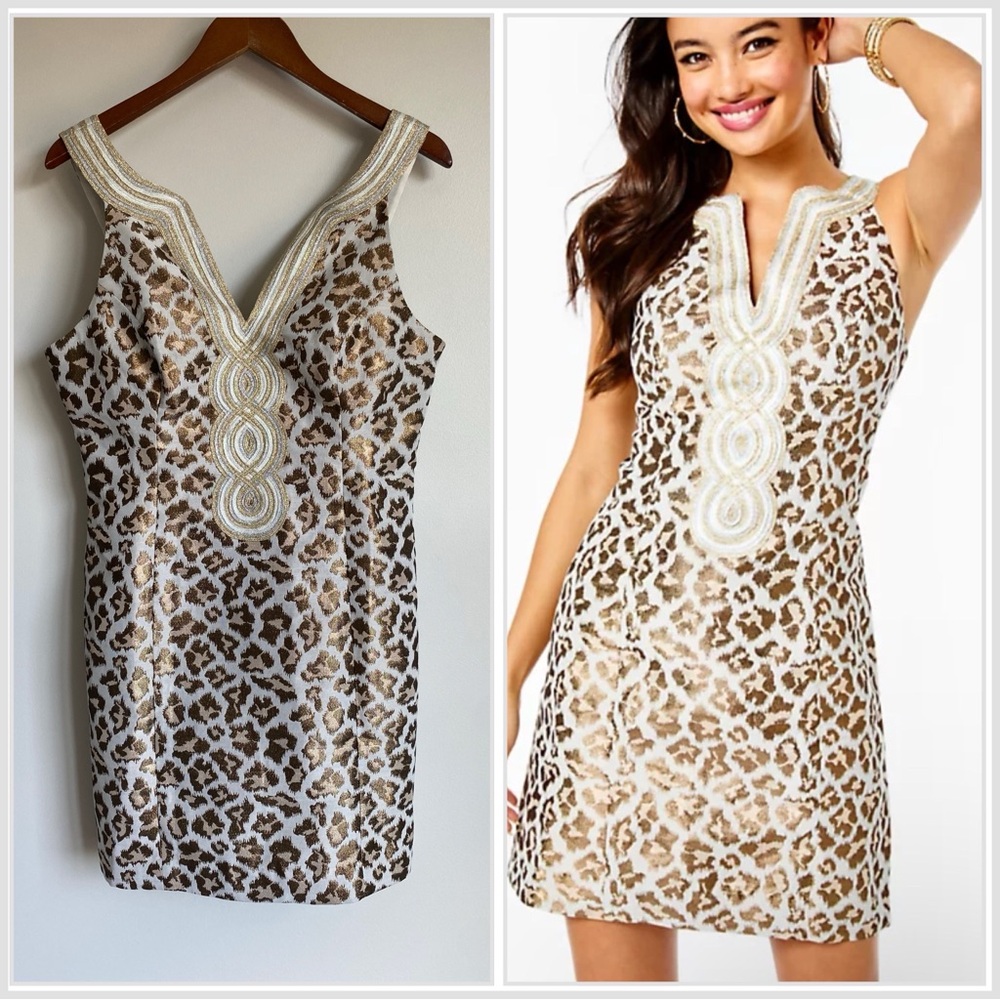 Lilly Pulitzer Leopard Print Mini Dress in Gold and Cream